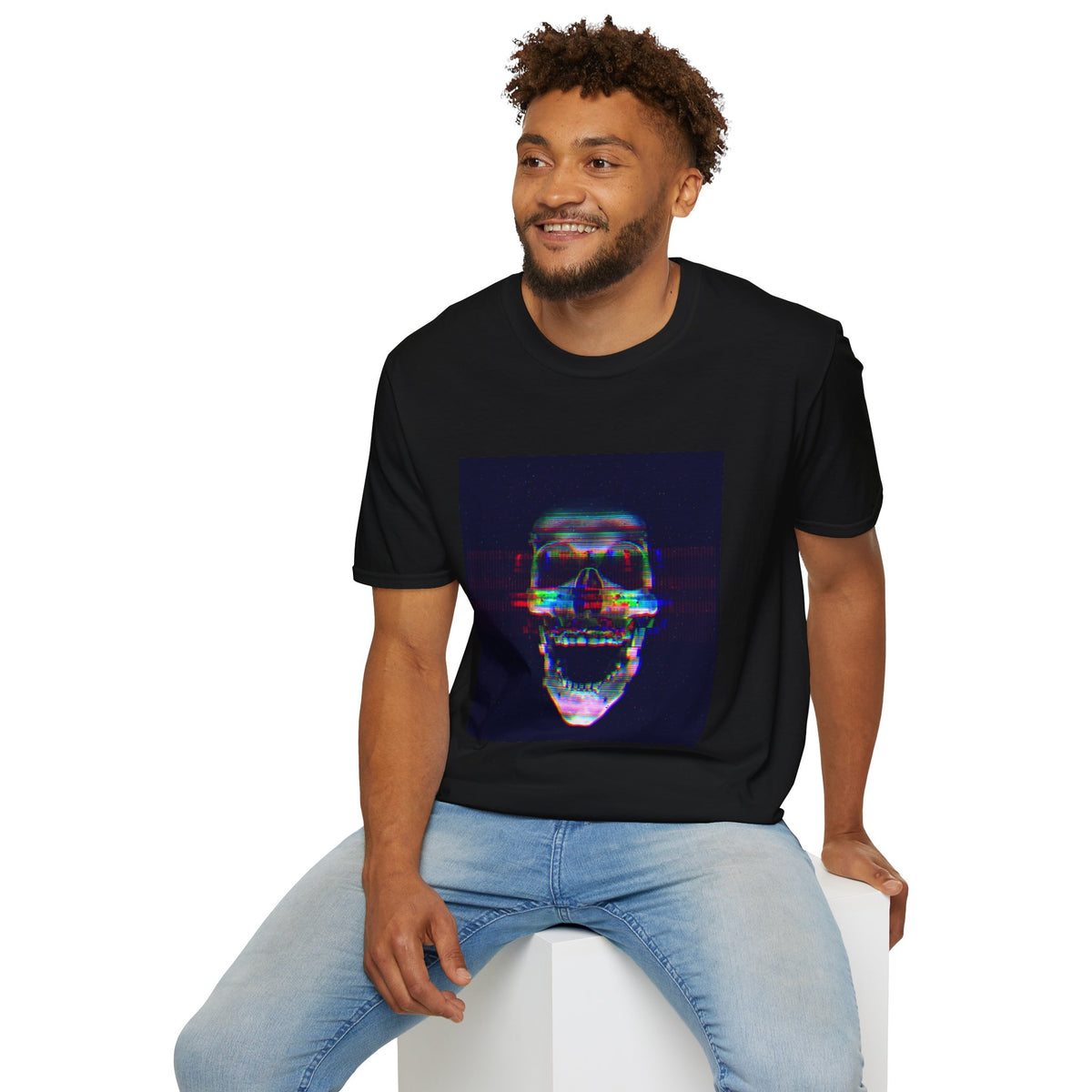Glitch Neon Skull T-Shirt — Cyberpunk Retro Horror Tee