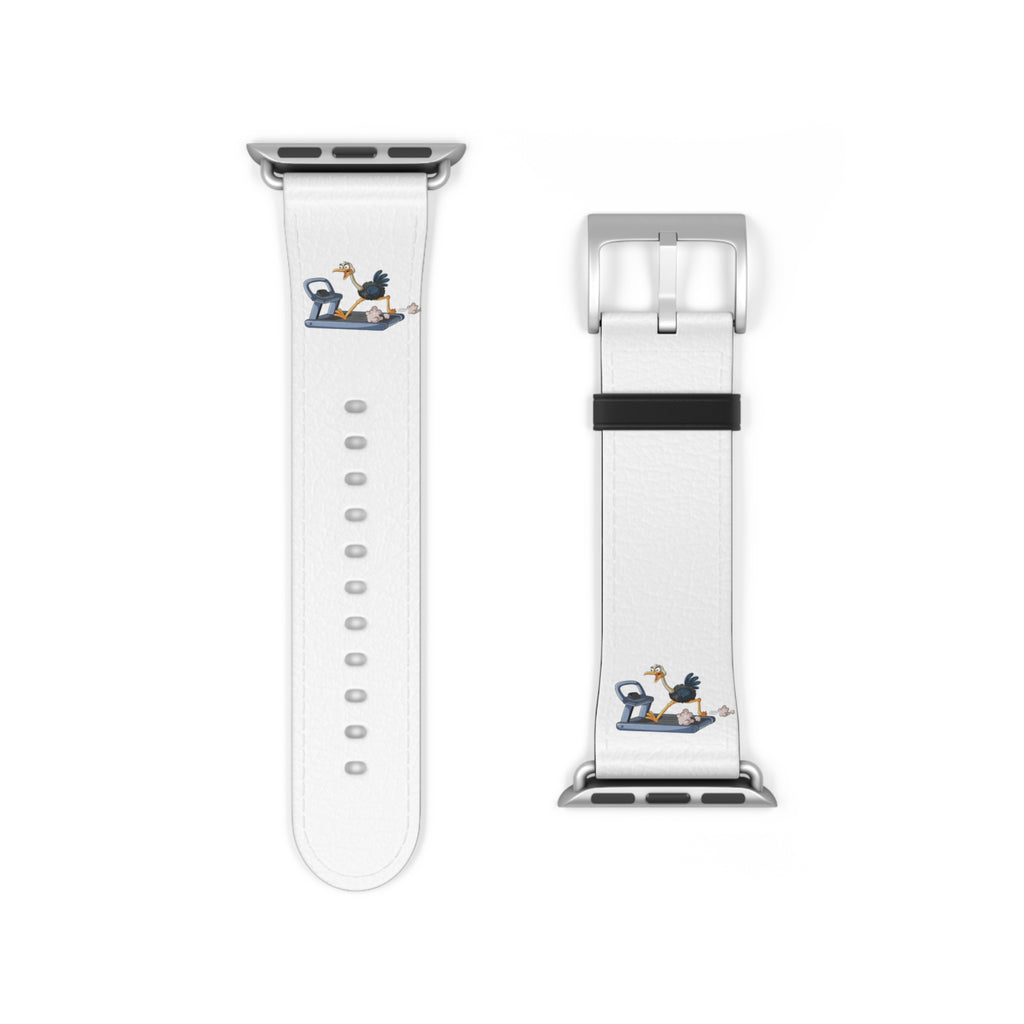 White Leather Watch Band with Minimal Dog on Skateboard Design