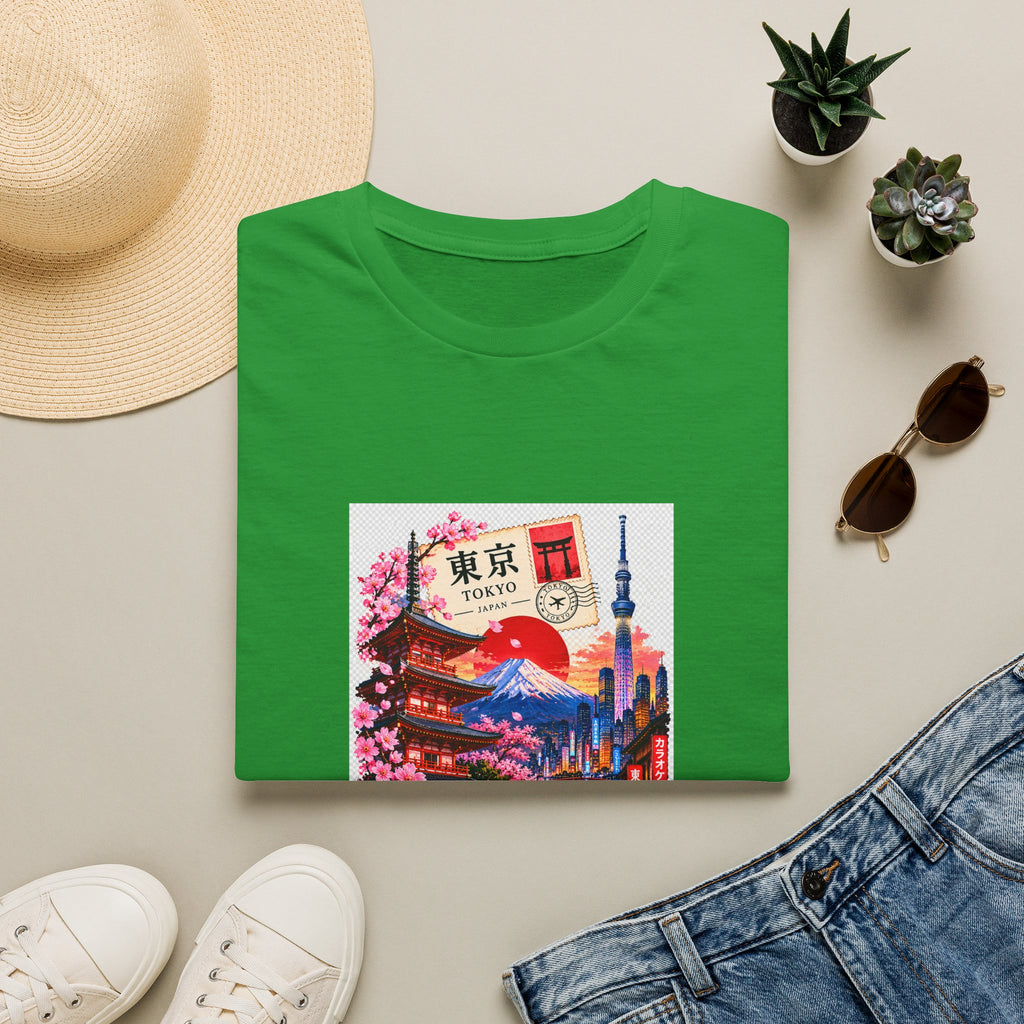 Tokyo Sakura Illustration T-Shirt — Vintage Mount Fuji & Cherry Blossom Graphic