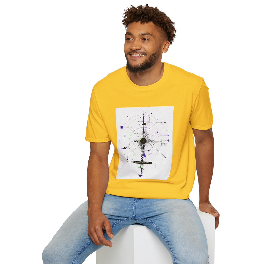 Abstract Tech Compass T-Shirt — Geometric Cyberpunk Graphic Tee