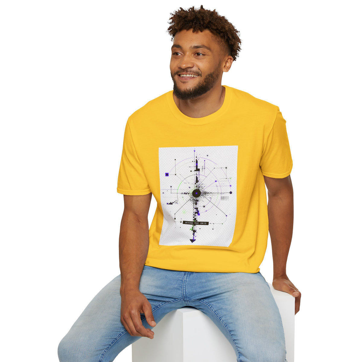 Abstract Tech Compass T-Shirt — Geometric Cyberpunk Graphic Tee