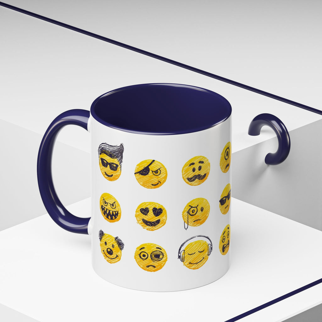 Emoji Faces Coffee Mug — Funny Yellow Emoji Pattern Accent Mug (11/15oz)