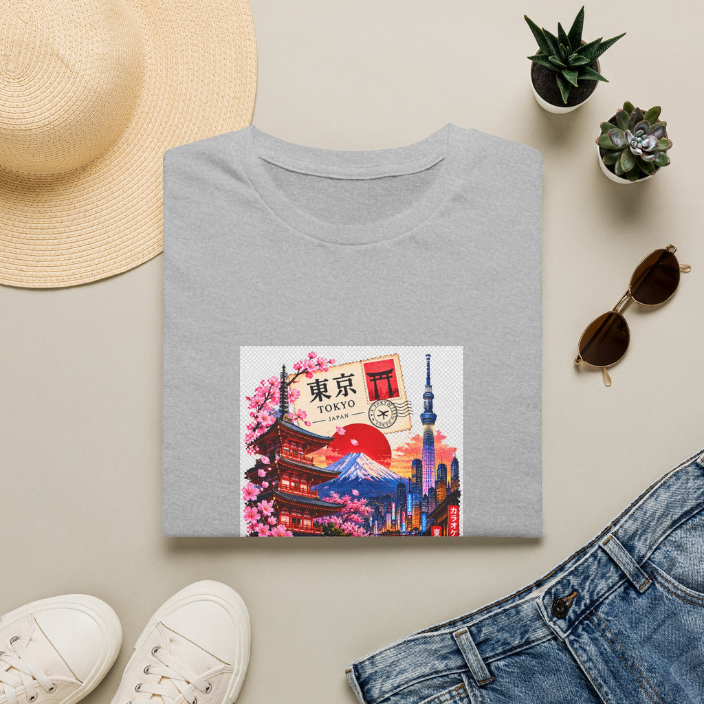 Tokyo Sakura Illustration T-Shirt — Vintage Mount Fuji & Cherry Blossom Graphic