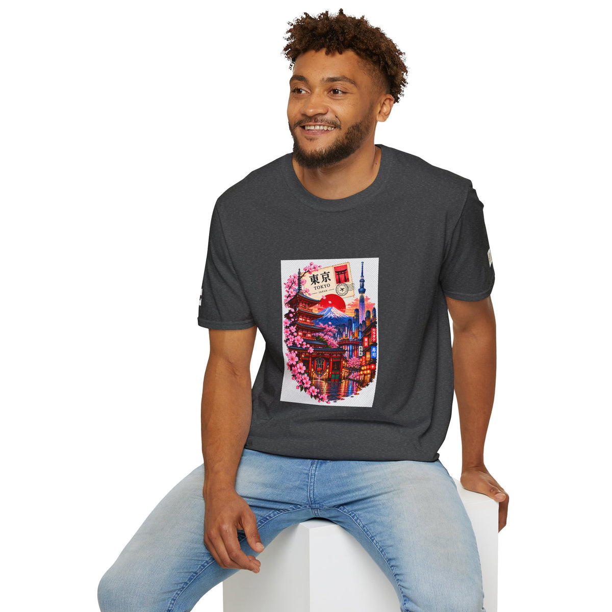Tokyo Sakura Illustration T-Shirt — Vintage Mount Fuji & Cherry Blossom Graphic