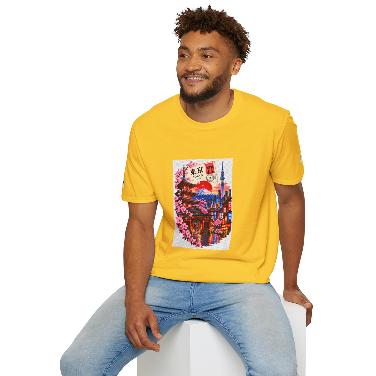 Tokyo Sakura Illustration T-Shirt — Vintage Mount Fuji & Cherry Blossom Graphic