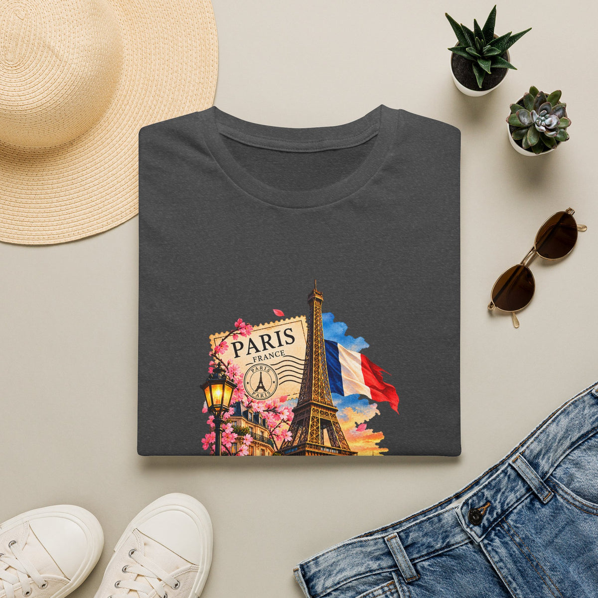 Paris Eiffel Tower Vintage Floral T-Shirt