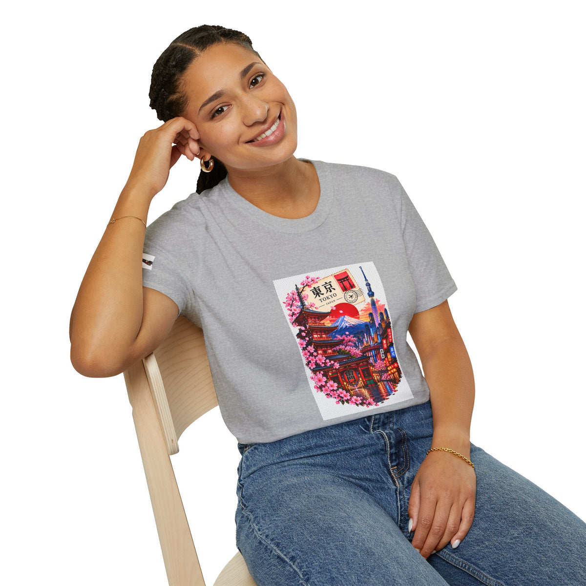 Tokyo Sakura Illustration T-Shirt — Vintage Mount Fuji & Cherry Blossom Graphic