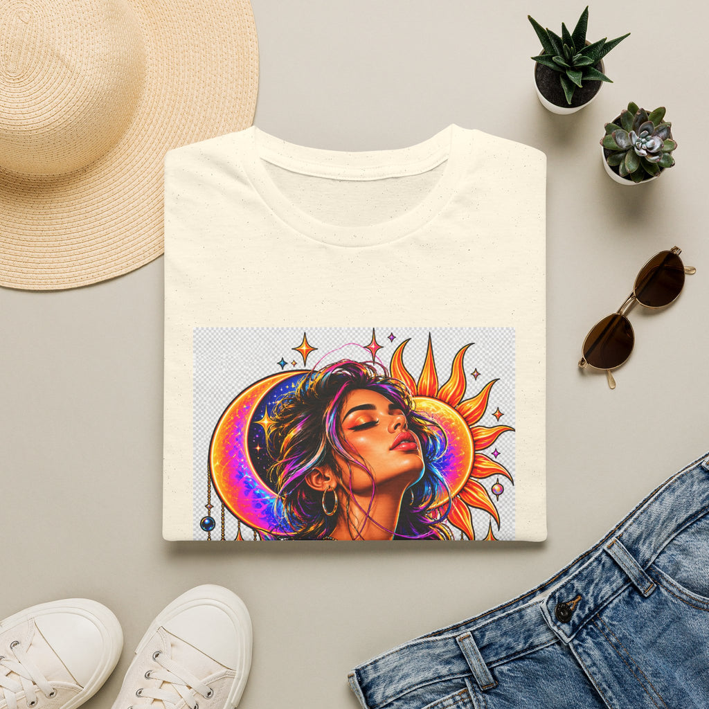 Sun & Moon Goddess T-Shirt — Vibrant Floral Boho Portrait Tee