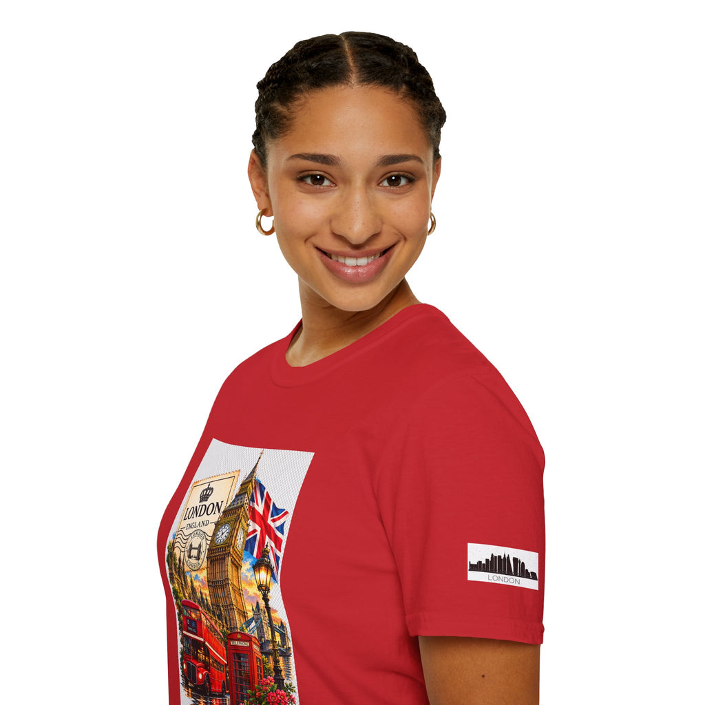 London Vintage Collage T-Shirt — Big Ben, Red Bus & Union Jack Tee
