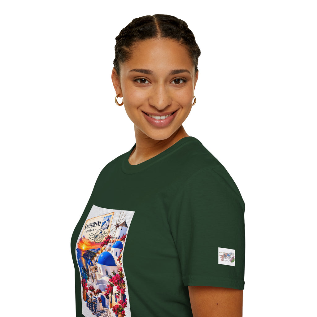 Santorini Greece Vintage Travel T-Shirt – Scenic Oia Sunset Poster Tee