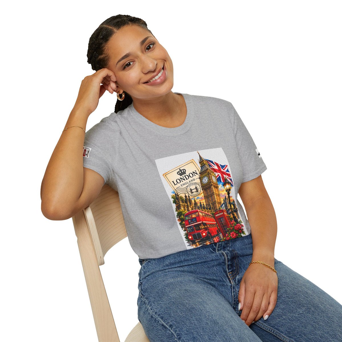 London Vintage Collage T-Shirt — Big Ben, Red Bus & Union Jack Tee