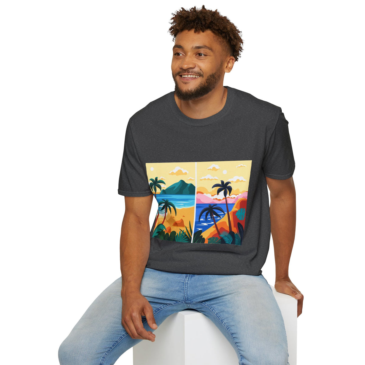 T-Shirt — Tropical Sunset Beach Panel Graphic Tee