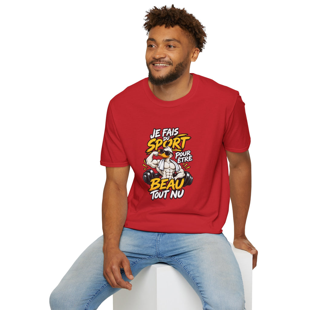 T-Shirt "Je Fais Sport Pour Être Beau Tout Nu" — Funny French Gym Graphic Tee