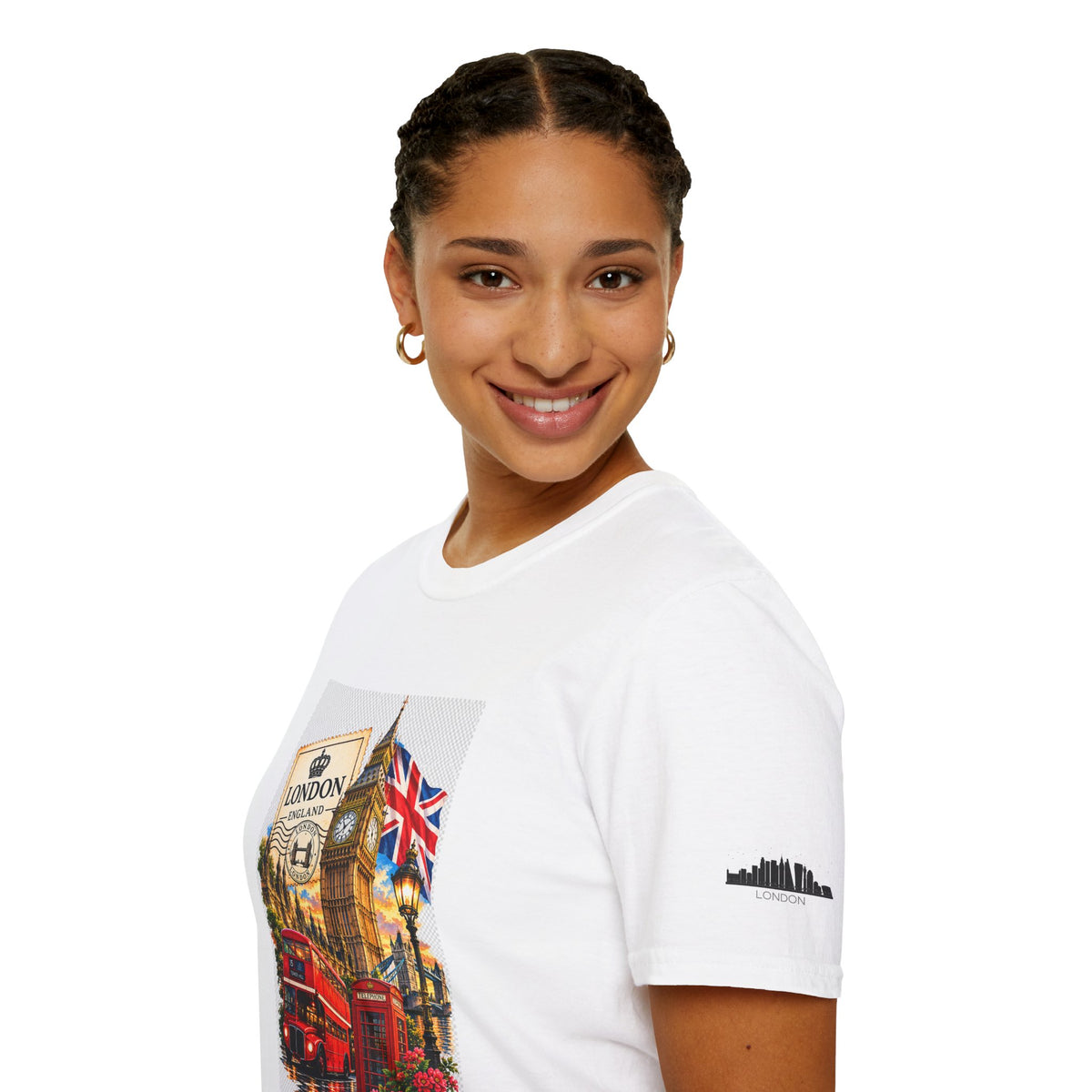 London Vintage Collage T-Shirt — Big Ben, Red Bus & Union Jack Tee