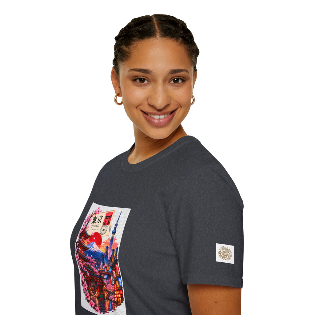 Tokyo Sakura Illustration T-Shirt — Vintage Mount Fuji & Cherry Blossom Graphic