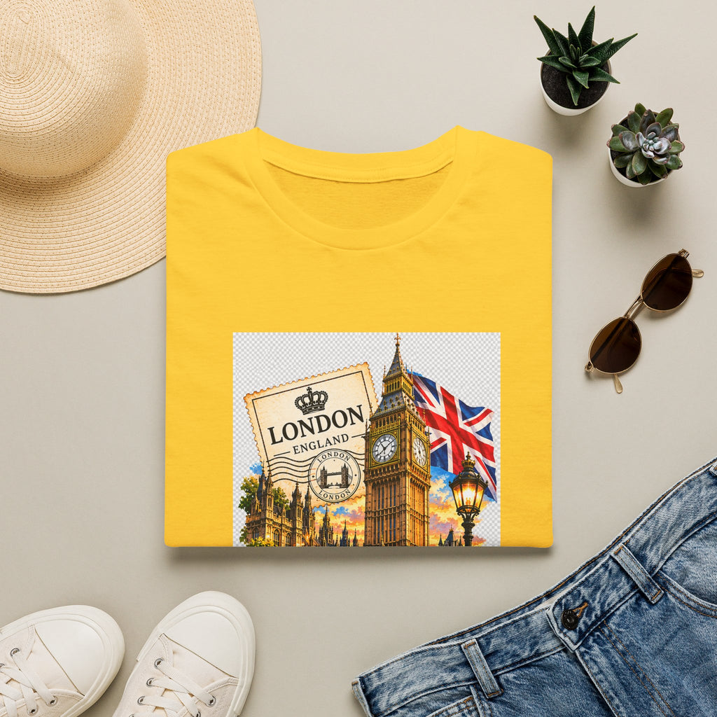 London Vintage Collage T-Shirt — Big Ben, Red Bus & Union Jack Tee