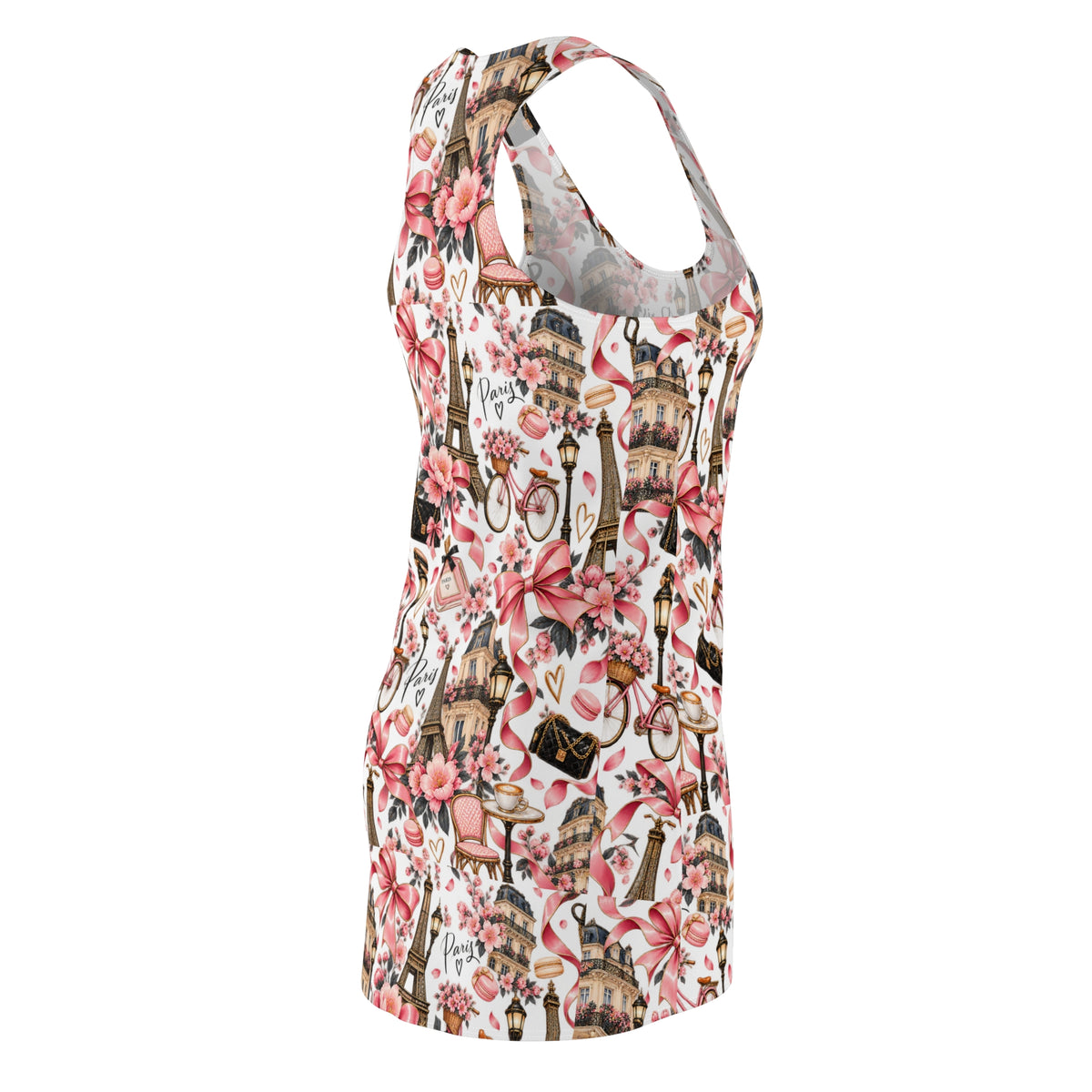 Paris Floral Racerback Dress — Eiffel Tower & Bicycle All-Over Print