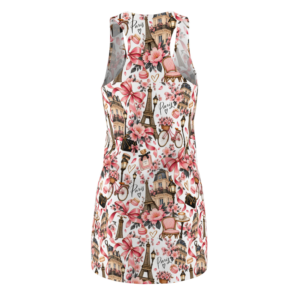 Paris Floral Racerback Dress — Eiffel Tower & Bicycle All-Over Print