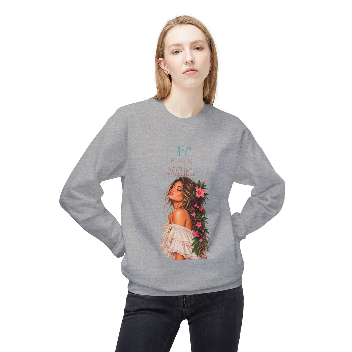 Floral Woman Crewneck Sweatshirt — 'Everything' Graphic Back