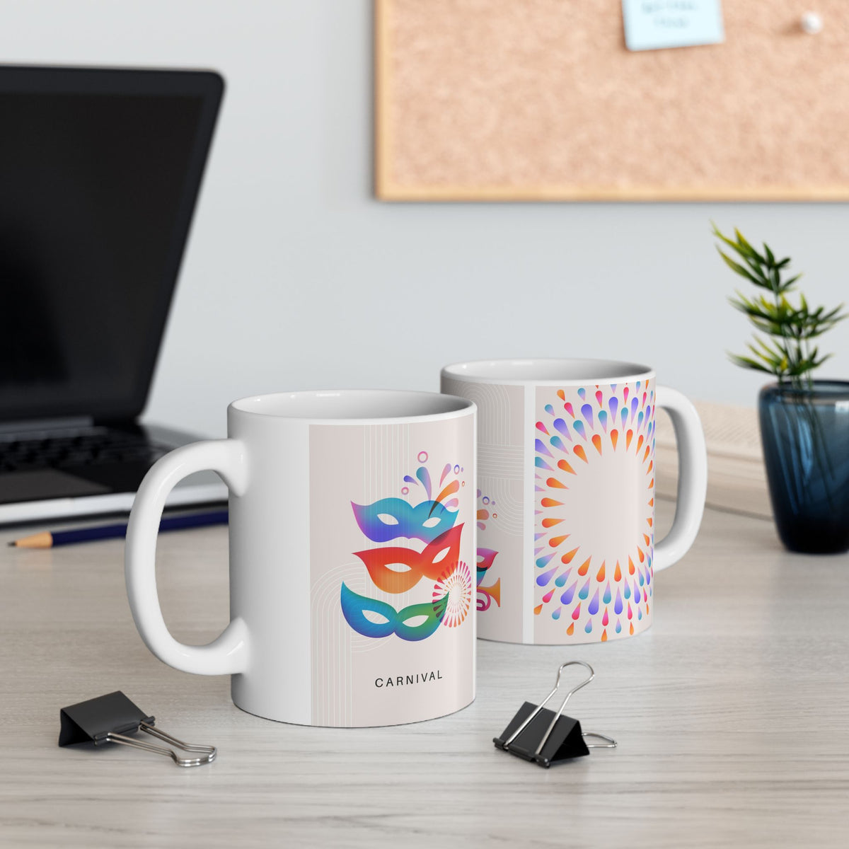 Carnival Music Ceramic Mug – Colorful Guitar & Mask Coffee Cup (11oz, 15oz)