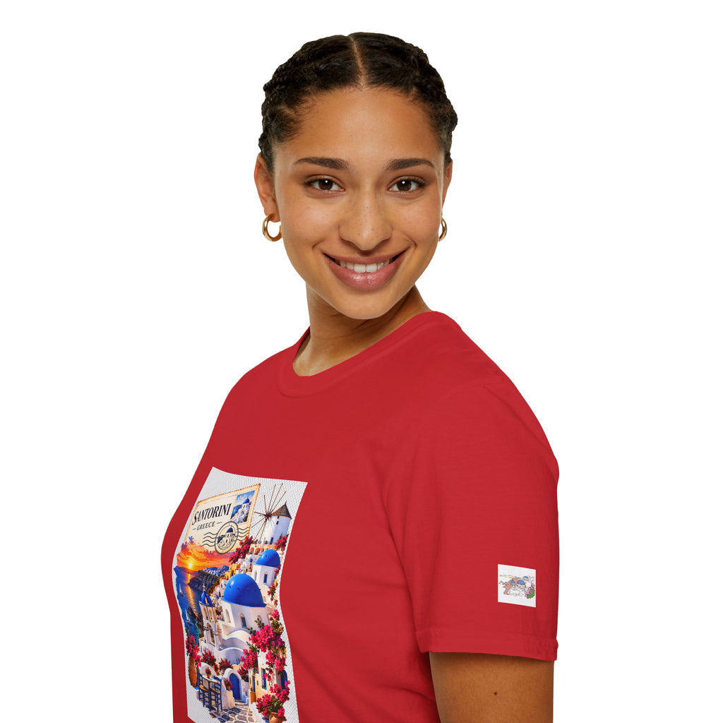 Santorini Greece Vintage Travel T-Shirt – Scenic Oia Sunset Poster Tee