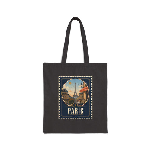 Paris Vintage Postage Stamp Tote Bag – Cotton Canvas Market Shopper