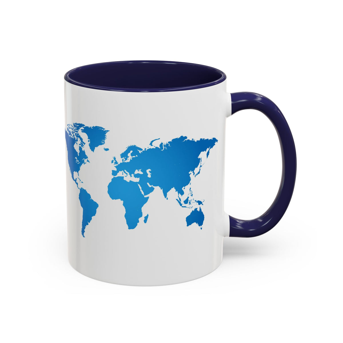 World Map Accent Coffee Mug — Illustrated Italy & Blue World Map Travel Mug (11/15oz)