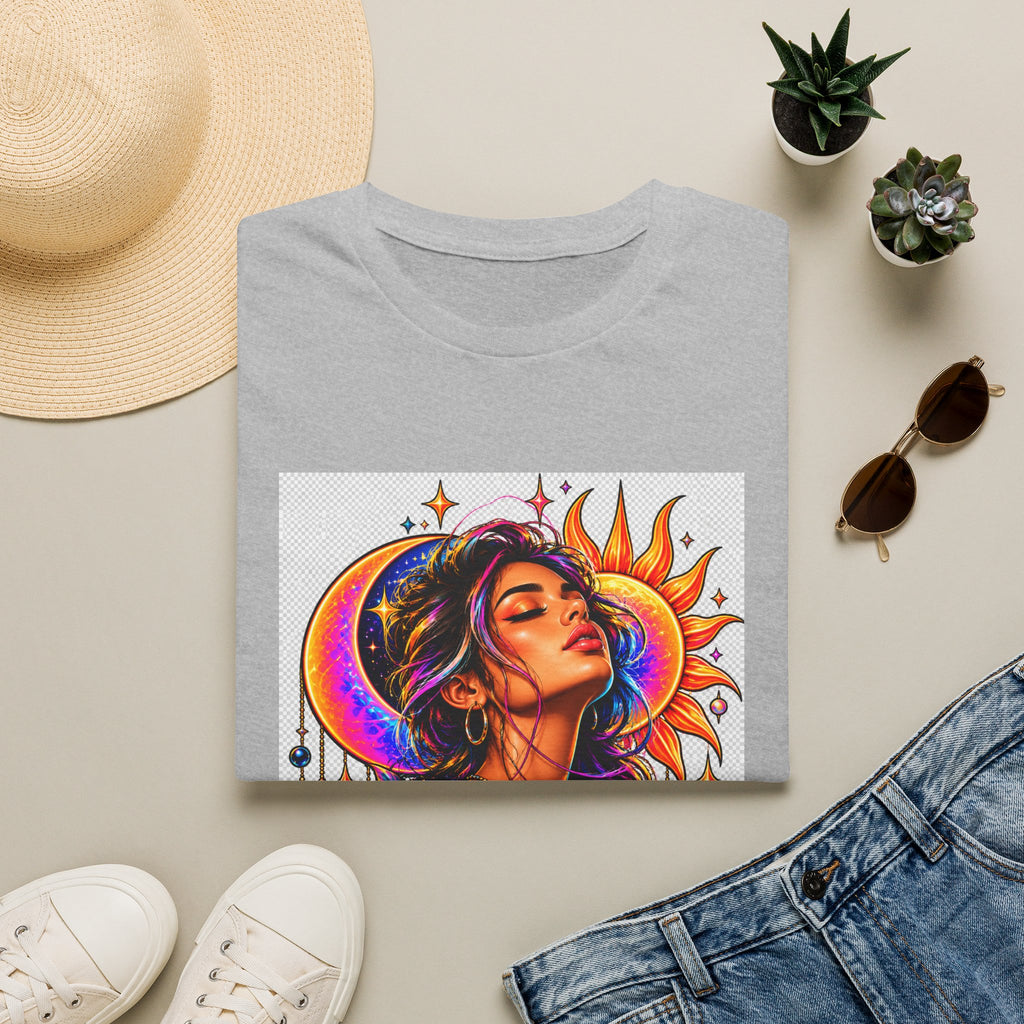 Sun & Moon Goddess T-Shirt — Vibrant Floral Boho Portrait Tee