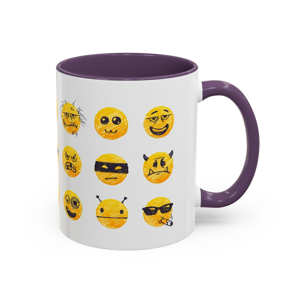 Emoji Faces Coffee Mug — Funny Yellow Emoji Pattern Accent Mug (11/15oz)