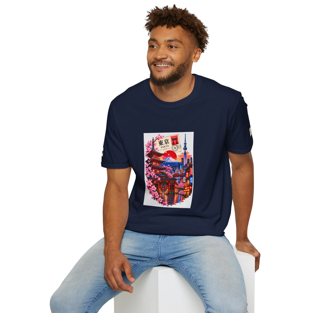 Tokyo Sakura Illustration T-Shirt — Vintage Mount Fuji & Cherry Blossom Graphic