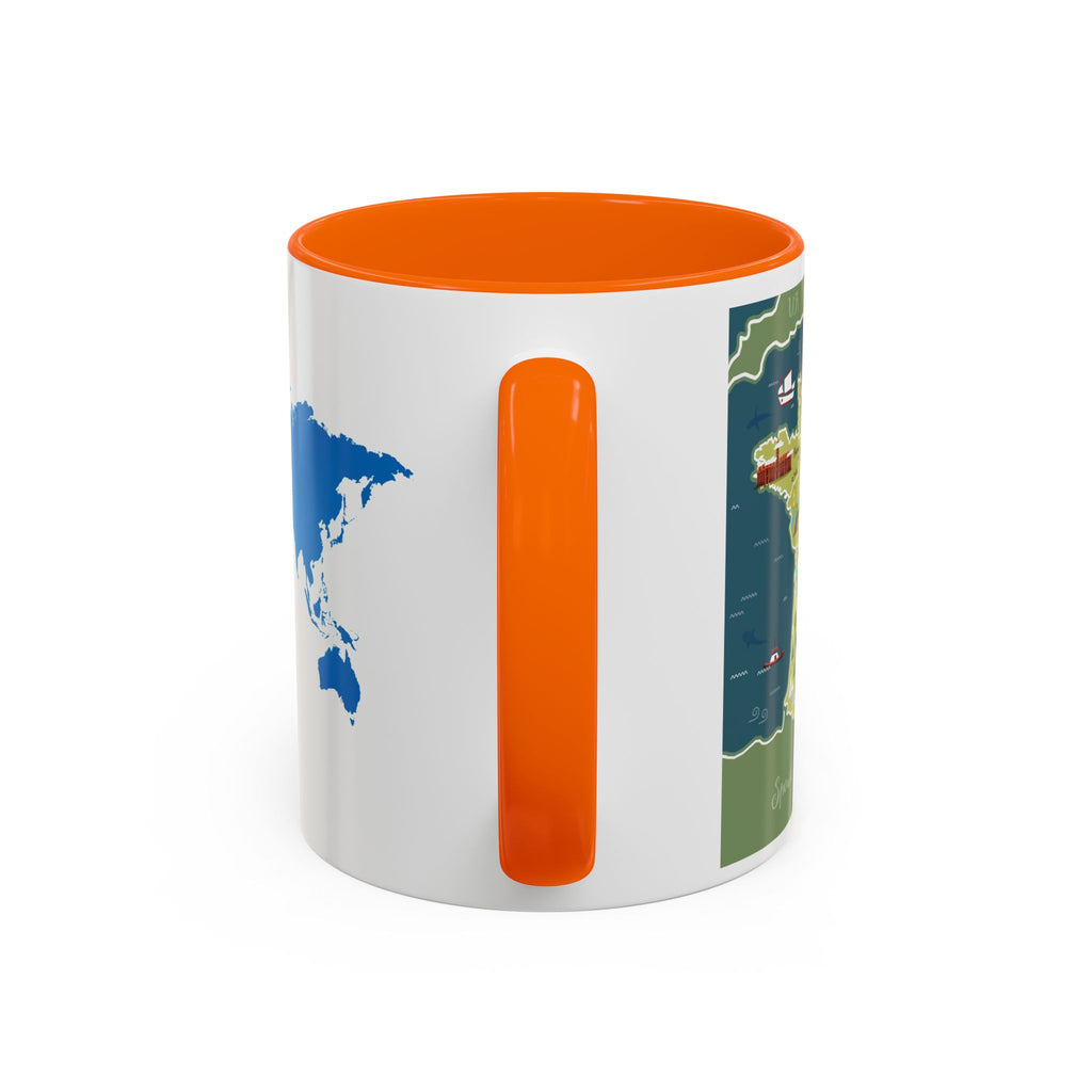 World Map Accent Coffee Mug — Illustrated Italy & Blue World Map Travel Mug (11/15oz)