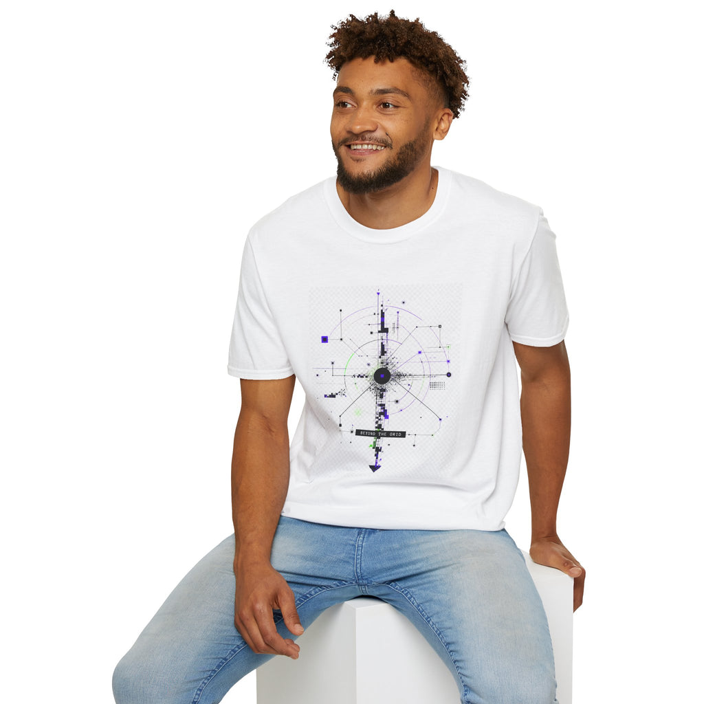 Abstract Tech Compass T-Shirt — Geometric Cyberpunk Graphic Tee