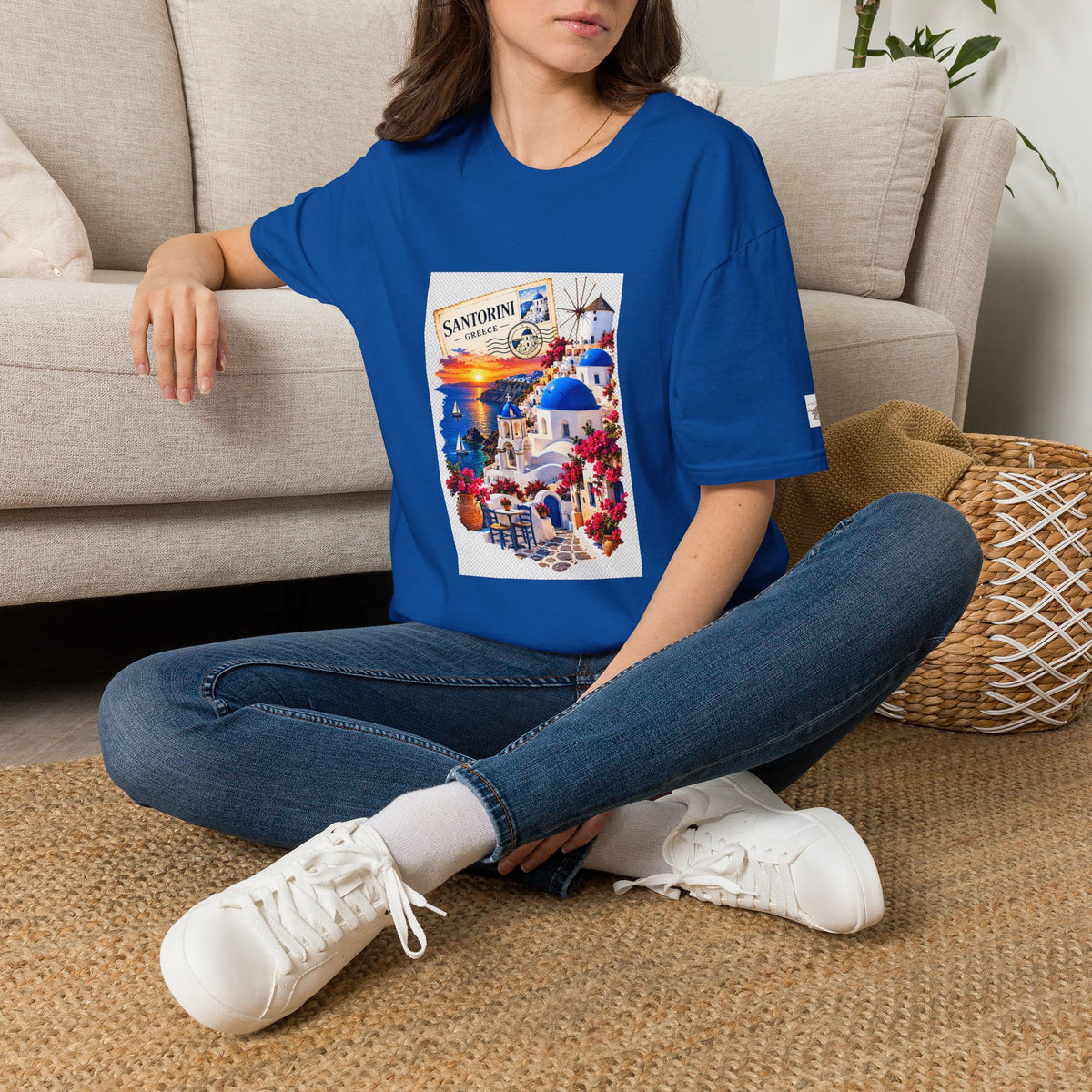 Santorini Greece Vintage Travel T-Shirt – Scenic Oia Sunset Poster Tee