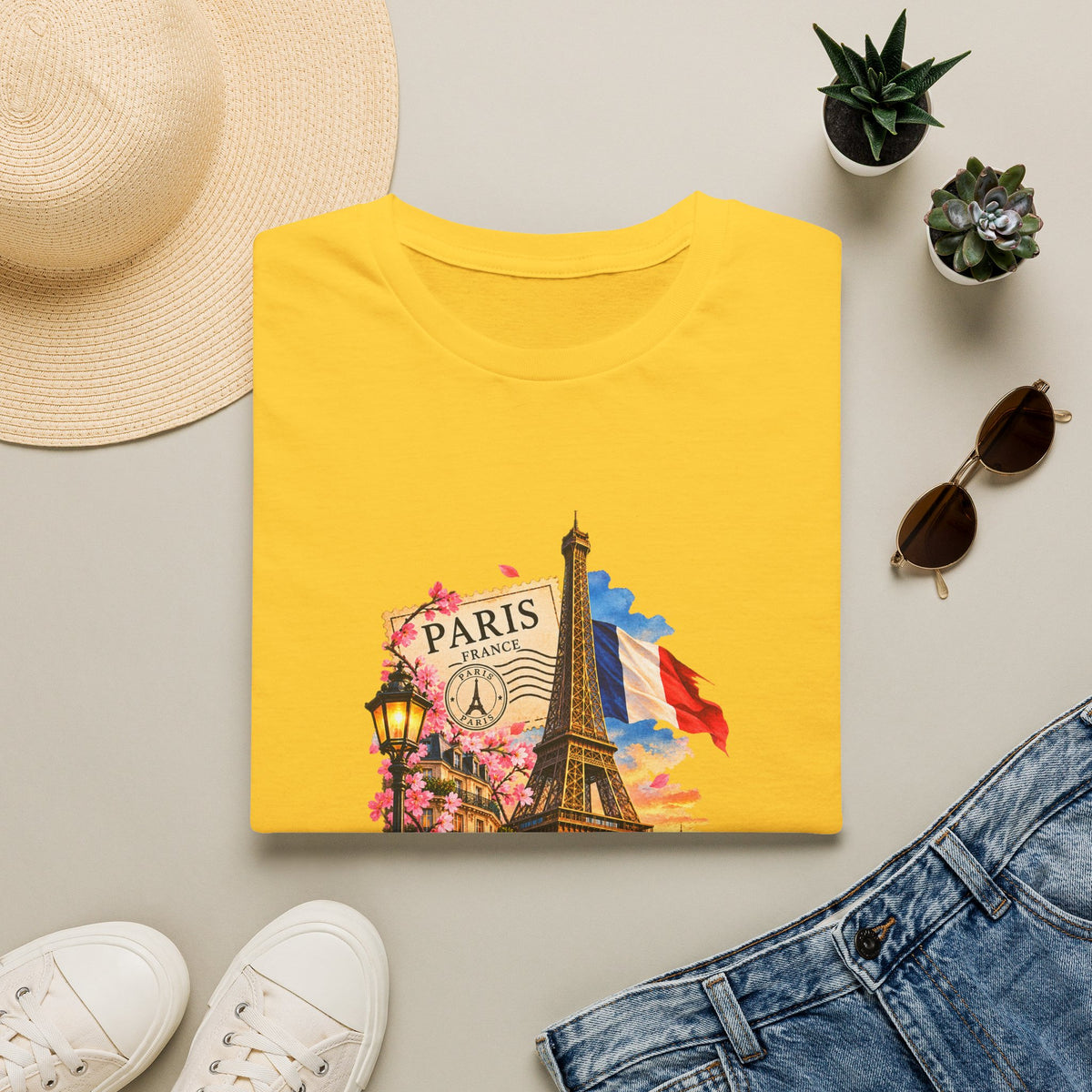 Paris Eiffel Tower Vintage Floral T-Shirt