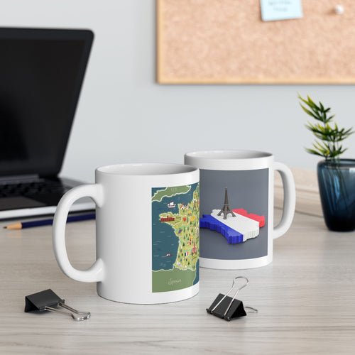 France Landmark Map Ceramic Mug — Illustrated Travel Map Gift (11oz & 15oz)