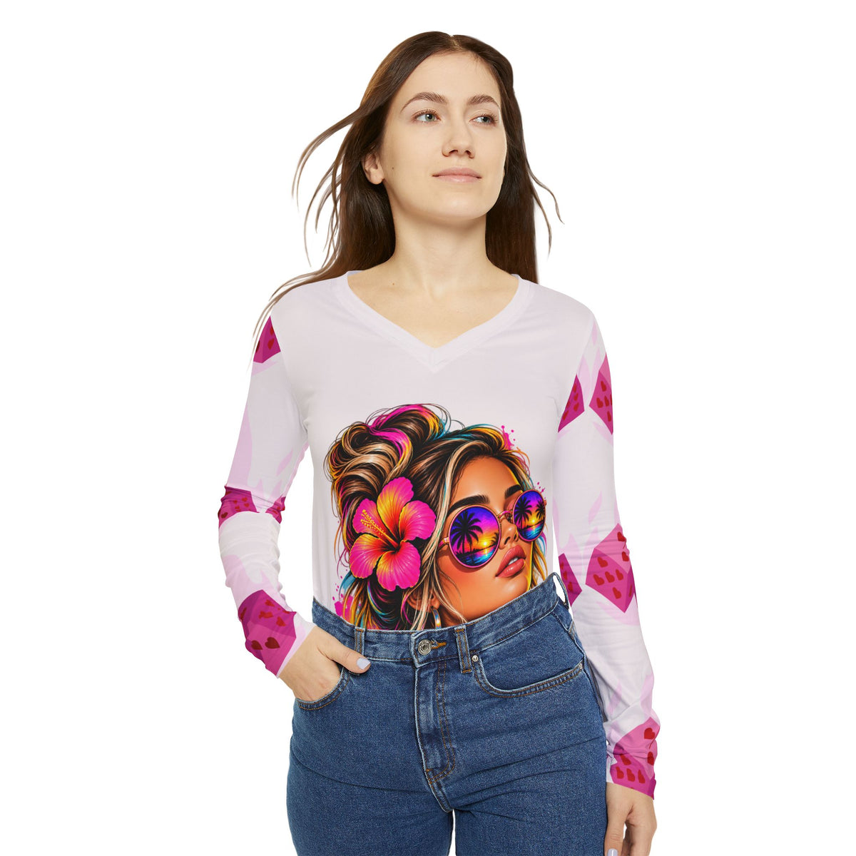 Tropical Vibes Women's V-Neck Long Sleeve