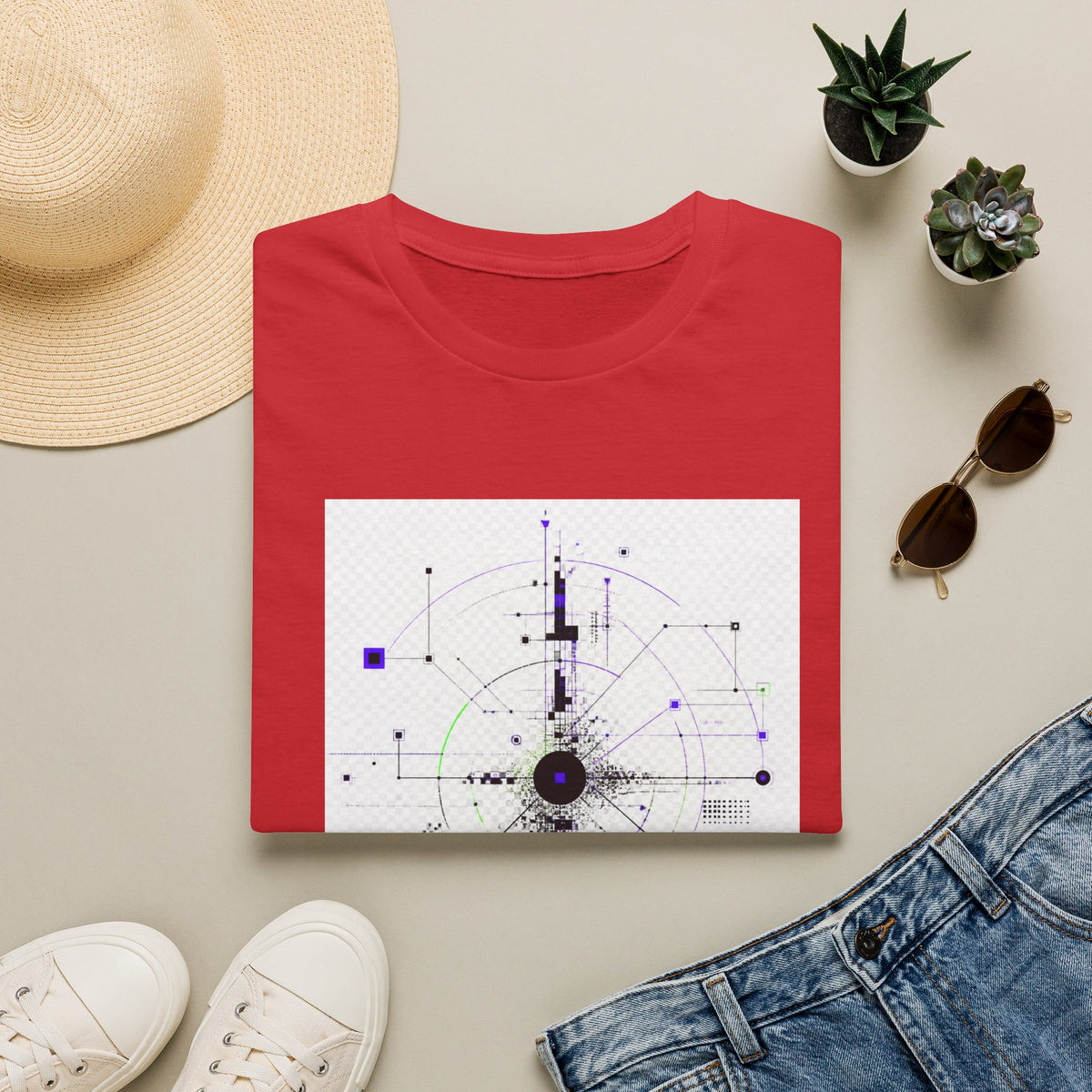 Abstract Tech Compass T-Shirt — Geometric Cyberpunk Graphic Tee