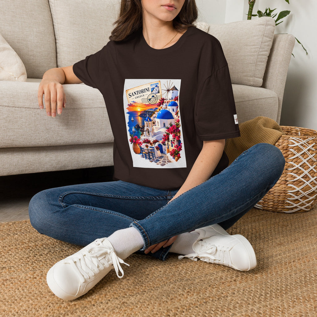 Santorini Greece Vintage Travel T-Shirt – Scenic Oia Sunset Poster Tee