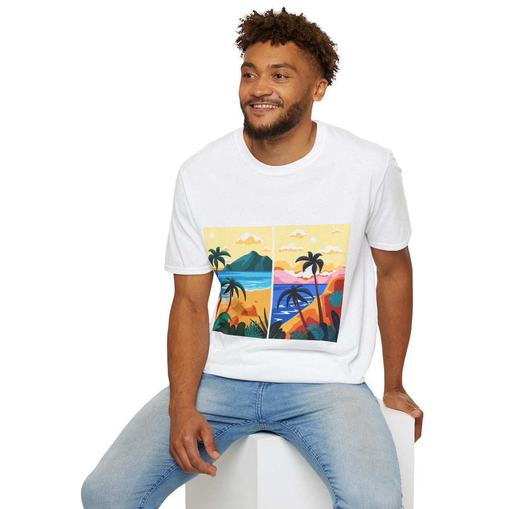 T-Shirt — Tropical Sunset Beach Panel Graphic Tee
