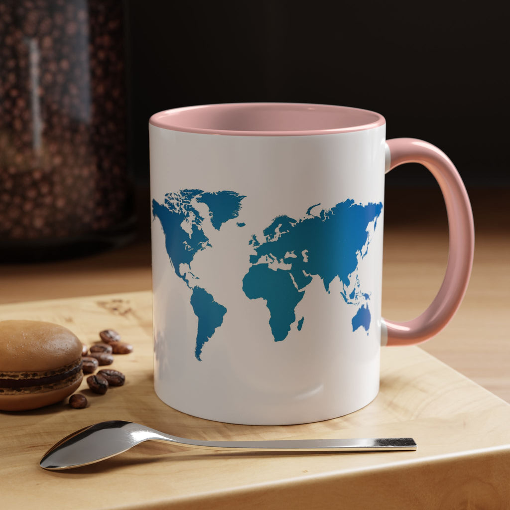 World Map Accent Coffee Mug — Illustrated Italy & Blue World Map Travel Mug (11/15oz)