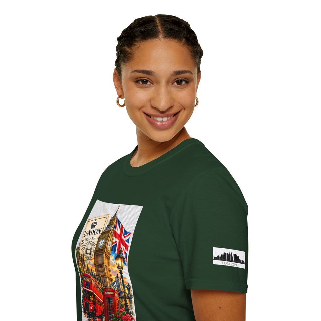 London Vintage Collage T-Shirt — Big Ben, Red Bus & Union Jack Tee