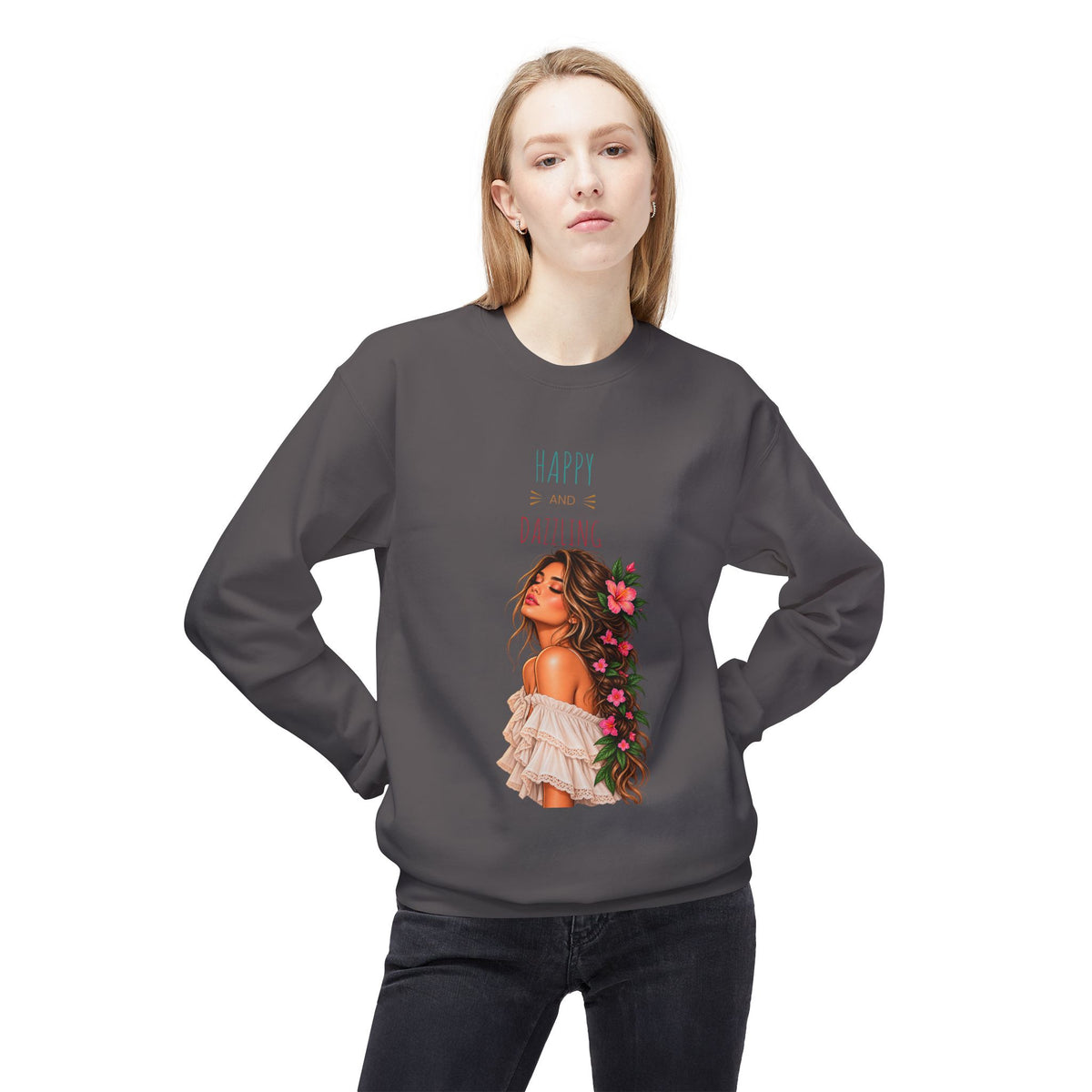 Floral Woman Crewneck Sweatshirt — 'Everything' Graphic Back