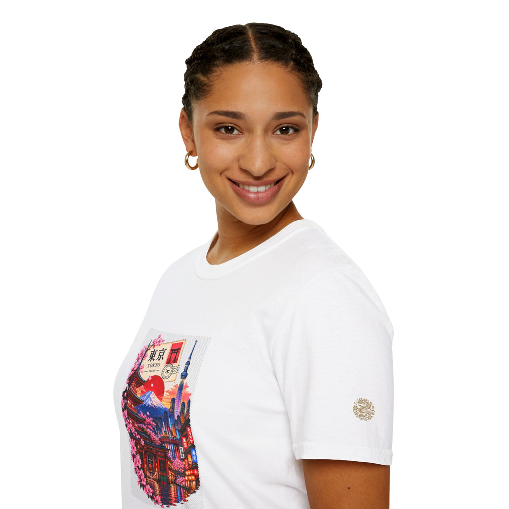 Tokyo Sakura Illustration T-Shirt — Vintage Mount Fuji & Cherry Blossom Graphic