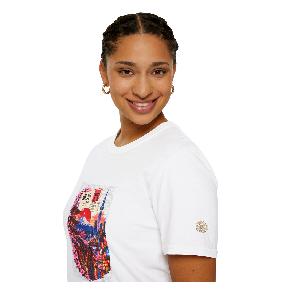 Tokyo Sakura Illustration T-Shirt — Vintage Mount Fuji & Cherry Blossom Graphic