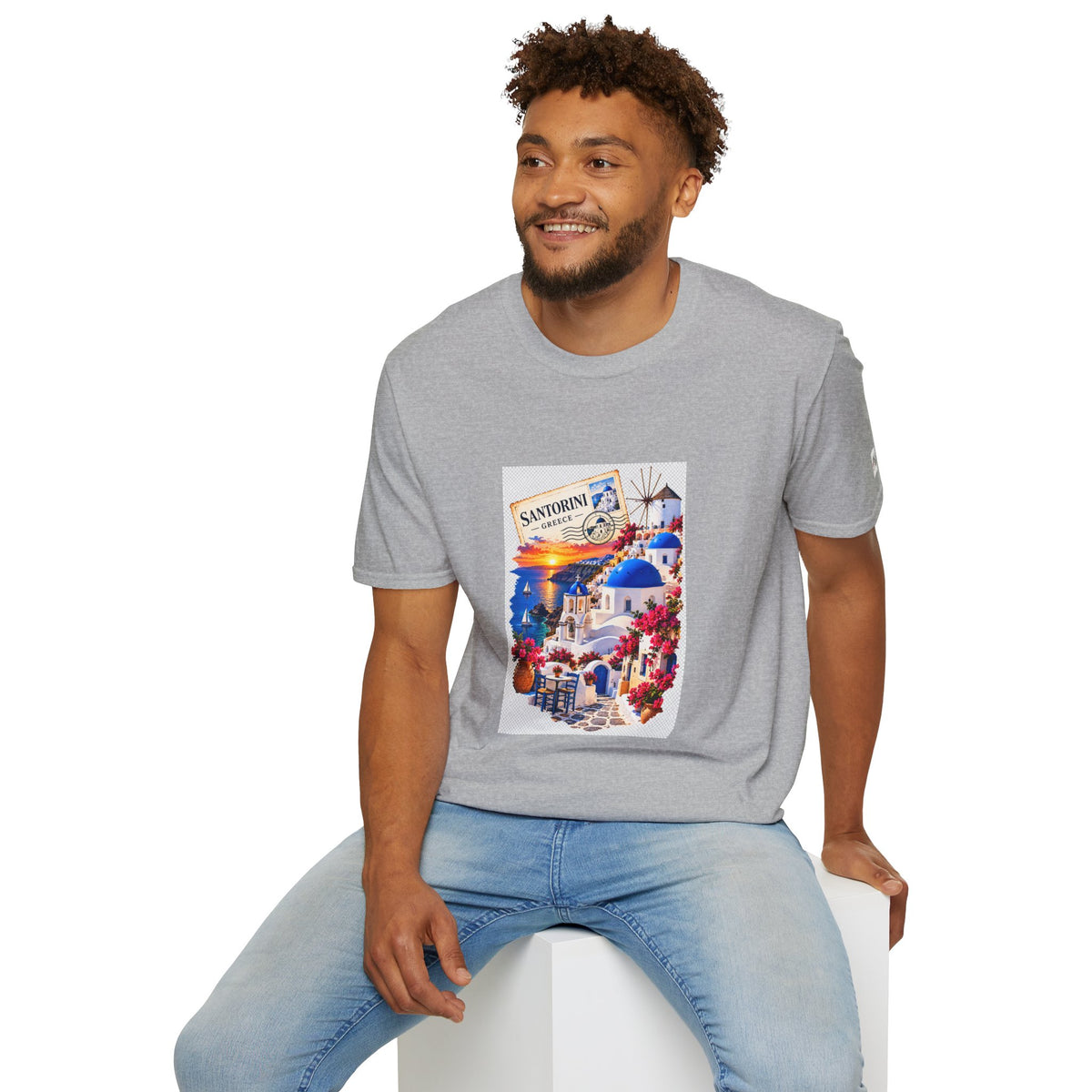 Santorini Greece Vintage Travel T-Shirt – Scenic Oia Sunset Poster Tee