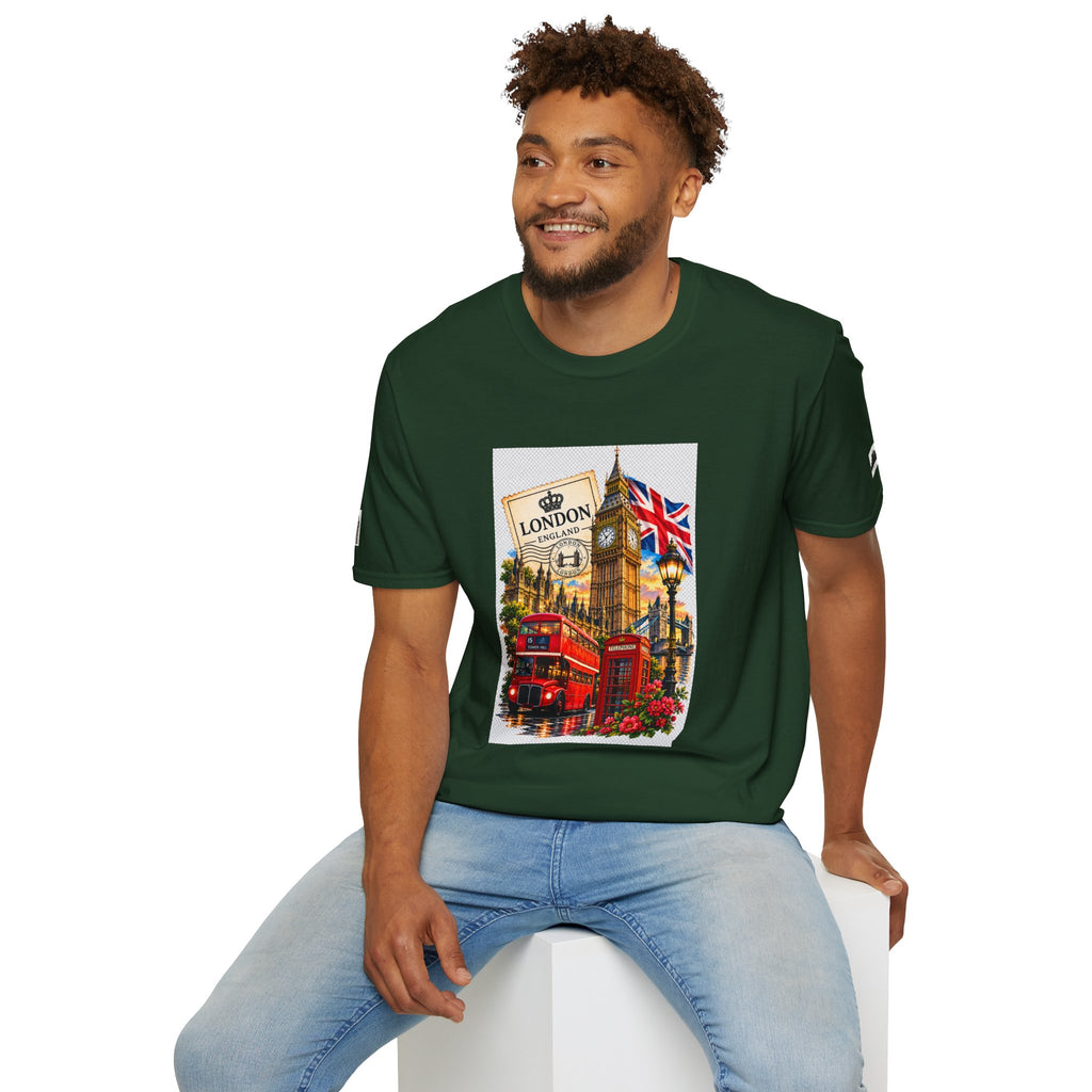 London Vintage Collage T-Shirt — Big Ben, Red Bus & Union Jack Tee