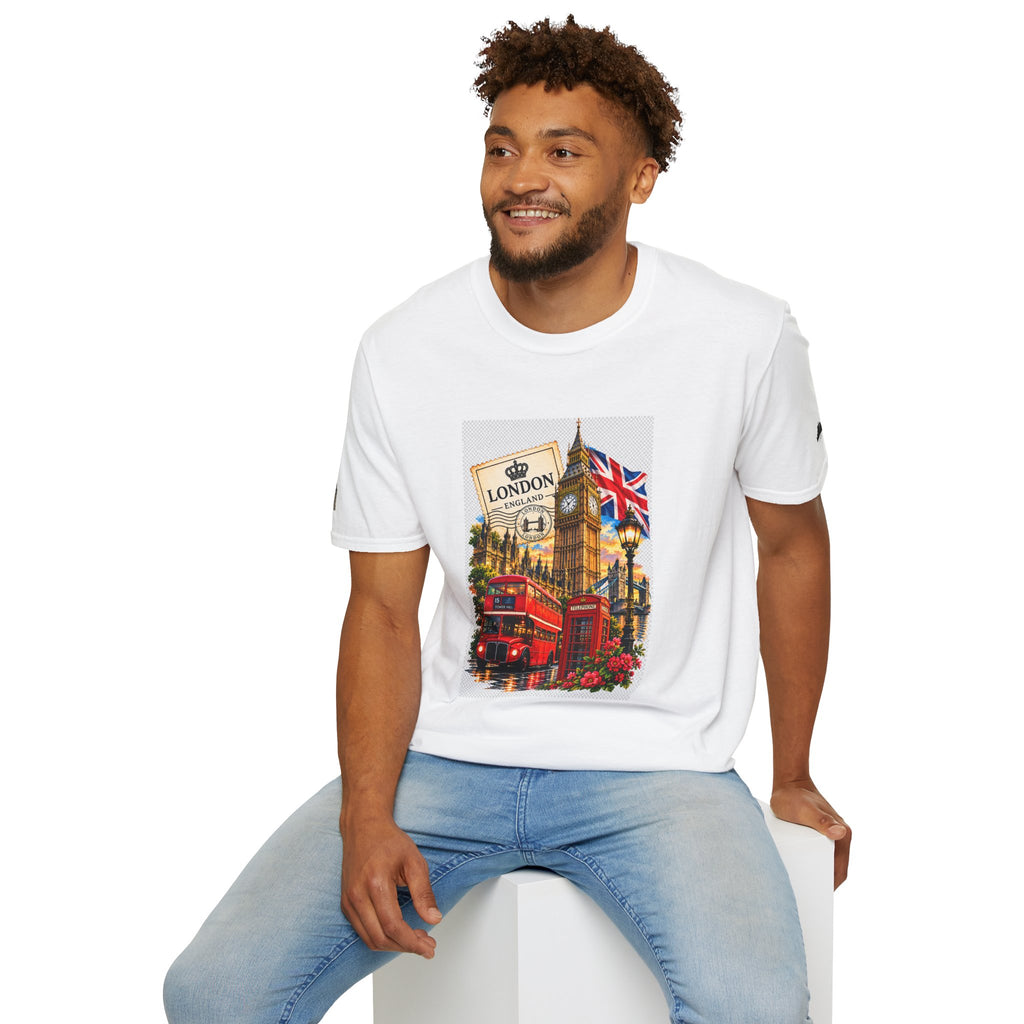 London Vintage Collage T-Shirt — Big Ben, Red Bus & Union Jack Tee