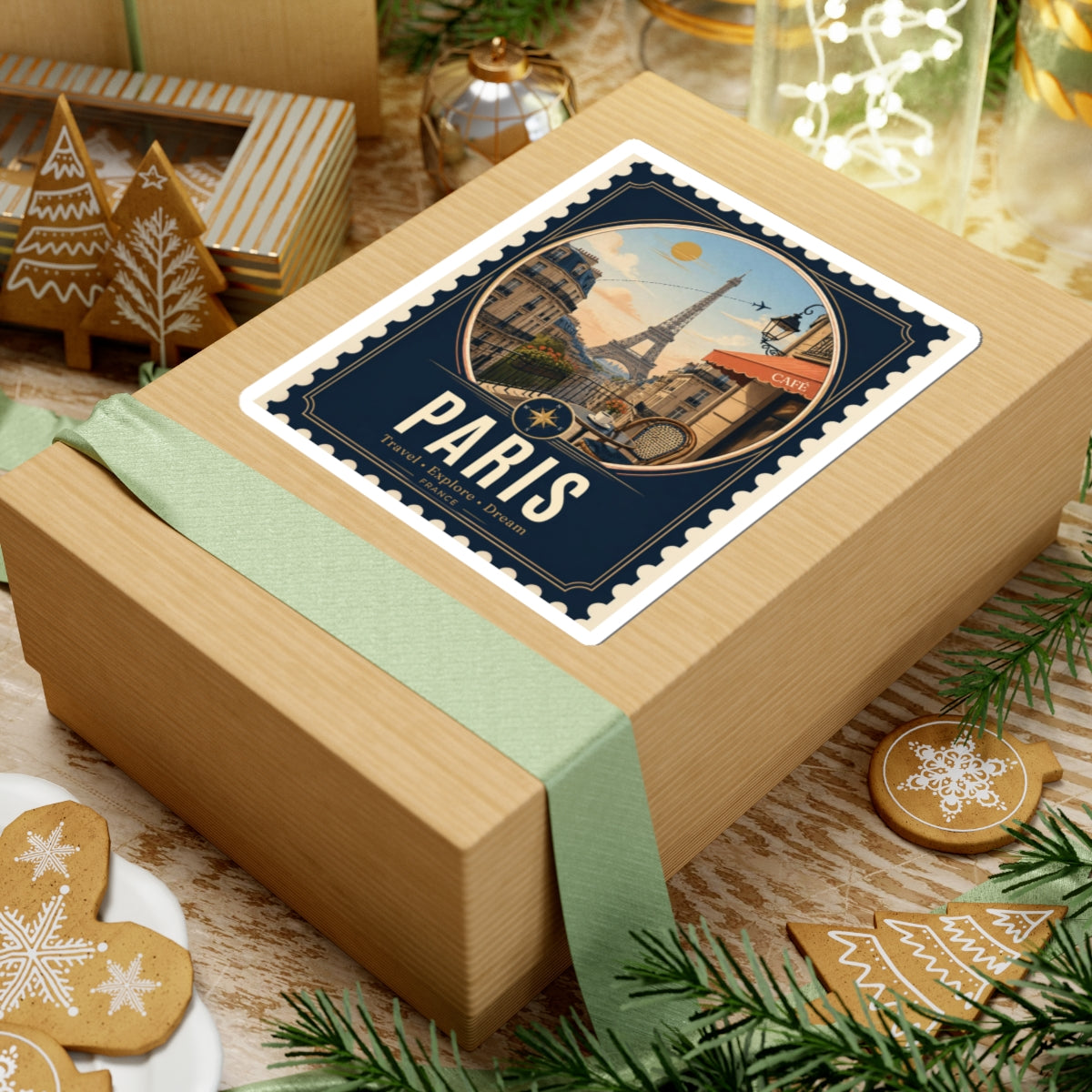 Paris Vintage Travel Sticker — Eiffel Tower Postage-Style Kiss-Cut