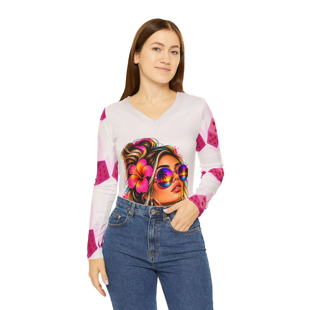 Tropical Vibes Women's V-Neck Long Sleeve