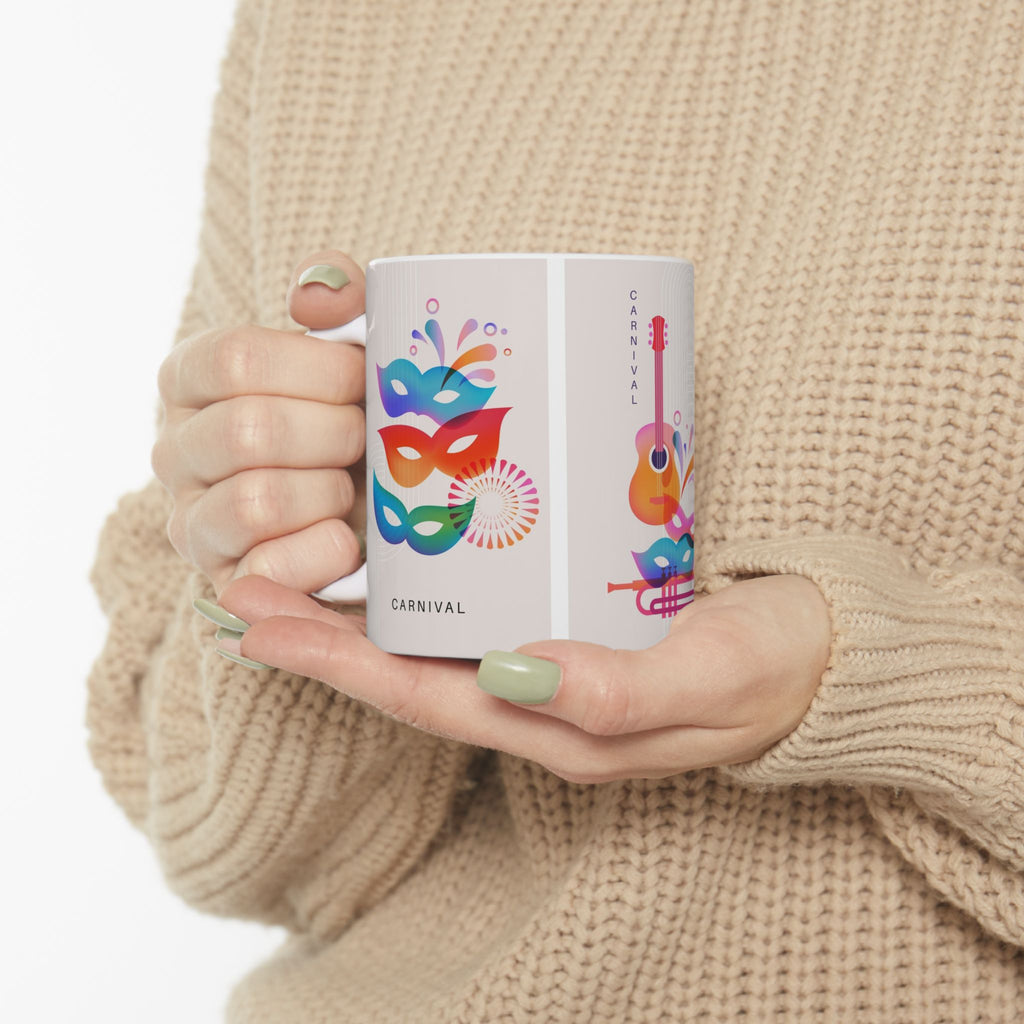 Carnival Music Ceramic Mug – Colorful Guitar & Mask Coffee Cup (11oz, 15oz)